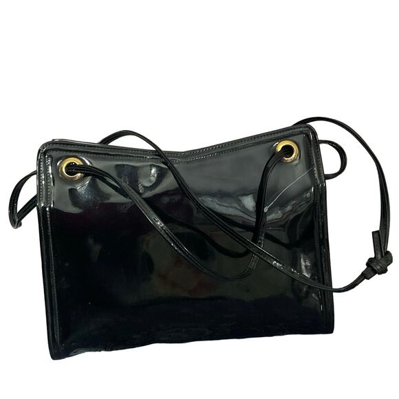 Mid Century Handbag Black Patent Double KISS Lock - Picture 9 of 11